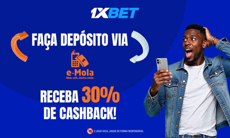 1xBet oferece cashback de 30% por depósitos via e-Mola!